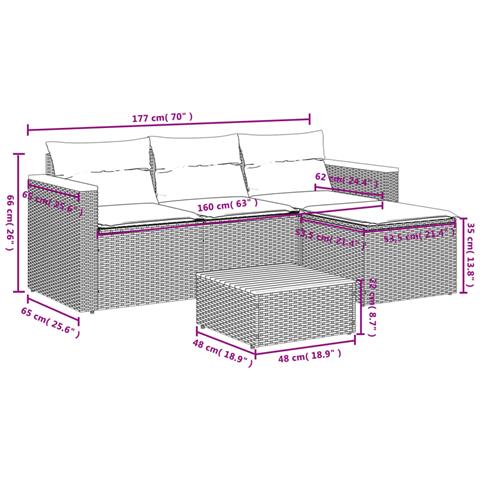 Set Divani Da Giardino 3 Pz Con Cuscini In Polyrattan Nero - Foto 8
