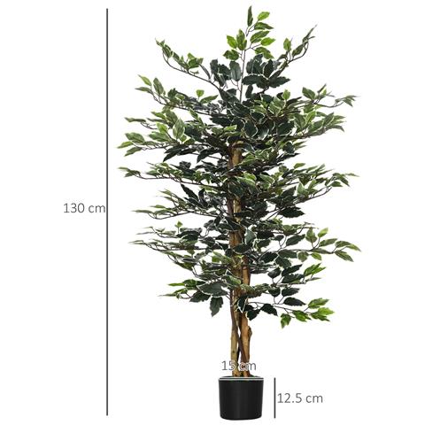 Pianta Artificiale Di Fico Da 130 Cm A 702 Foglie E 3 Tronchi Con Vaso Ø15x12.5 Cm, Per Interni Ed Esterni - Foto 2