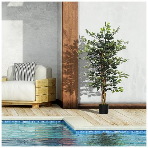 Pianta Artificiale Di Fico Da 130 Cm A 702 Foglie E 3 Tronchi Con Vaso Ø15x12.5 Cm, Per Interni Ed Esterni - Foto 6