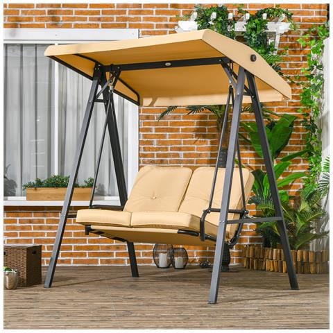 Dondolo 2 Posti In Acciaio E Tessuto Teslin Con Tettuccio Regolabile E Cuscini, 138x106x174 Cm, Beige - Foto 2