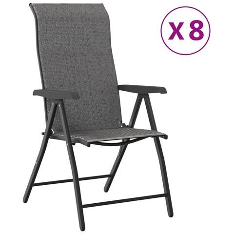 Sedie Pieghevoli da Giardino 8 pz Grigie in Polyrattan - Foto 1