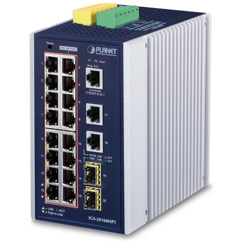 IGS-20160HPT switch di rete Gestito L2/L3 Gigabit Ethernet (10/100/1000) Supporto Power over Ethernet (PoE) Blu, Bianco - Foto 1