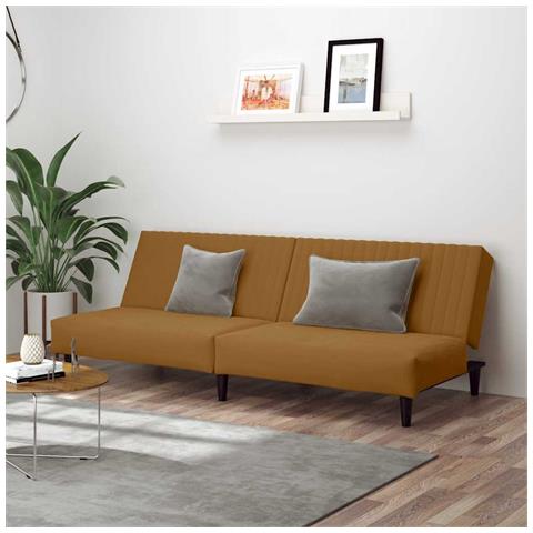 Divano Letto A 2 Posti Marrone In Velluto - Foto 10