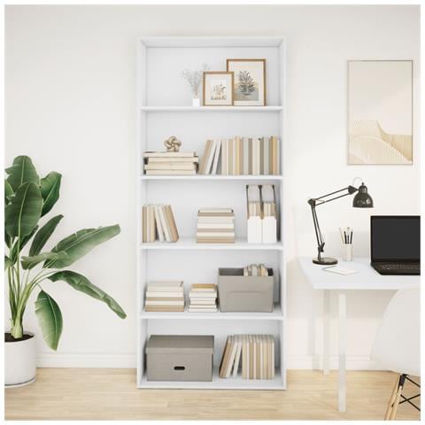 Libreria Bianca 80x30x189 Cm In Legno Multistrato - Foto 2