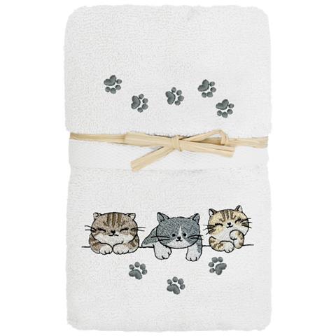 Set Asciugamano Copiola Salvietta Bagno In Spugna 100% Cotone Tre Mici Copiola Bianco - Foto 1