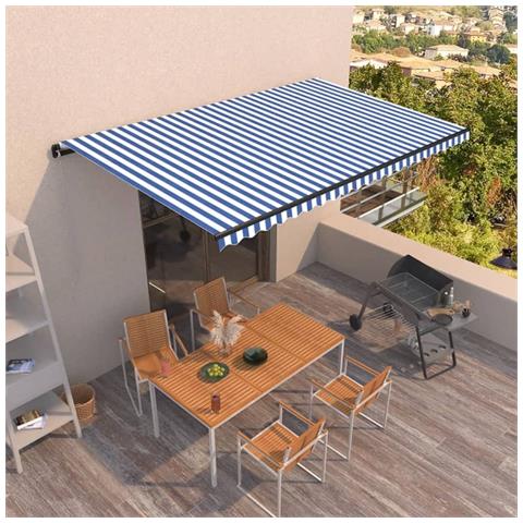 Lusso Casadino -  Tenda Da Sole Retrattile Manuale 500x350 Cm Blu E Bianca - Foto 7