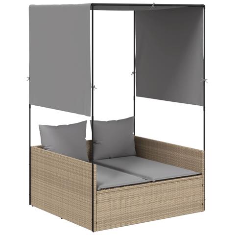 Lusso Casadino -  Lettino Prendisole Con Tetto E Tende Beige In Polyrattan - Foto 1