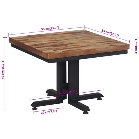 Tavolino Da Salotto 55x55x40cm Massello Teak Di Recupero - Foto 8