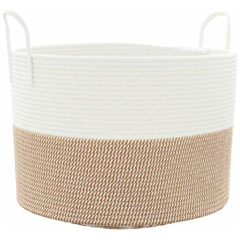 Cestino Portaoggetti Marrone e Bianco Ø51x33 cm in Cotone - Foto 1