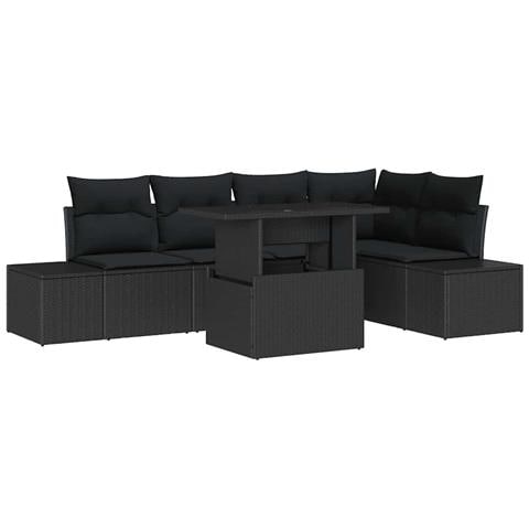 Set di Divani da Giardino 6 Pezzi con Cuscini Nero Polyrattan - Foto 1