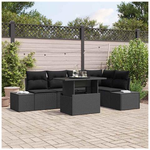 Set di Divani da Giardino 6 Pezzi con Cuscini Nero Polyrattan - Foto 2