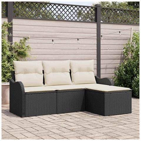 Set Divano da Giardino di 4 Pezzi con Cuscini Polirattan Nero, Divano da Giardino per 2 Persone con Ripostiglio e Cuscini Polirattan Nero - Foto 2