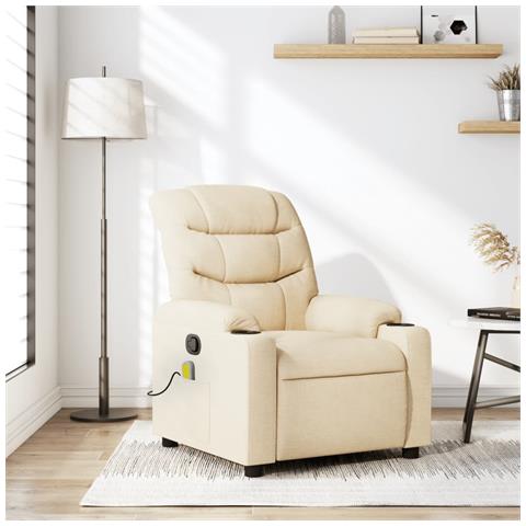 Poltrona Massaggiante Reclinabile Crema in Tessuto - Foto 2