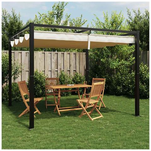 Gazebo da Giardino con Tetto Retrattile Crema 3x3m in Acciaio - Foto 2
