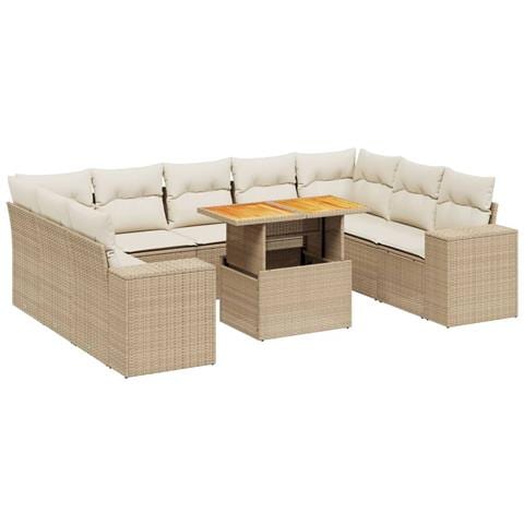 Set Divano da Giardino 10 pz con Cuscini Beige in Polyrattan - Foto 1