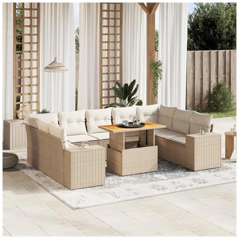 Set Divano da Giardino 10 pz con Cuscini Beige in Polyrattan - Foto 2