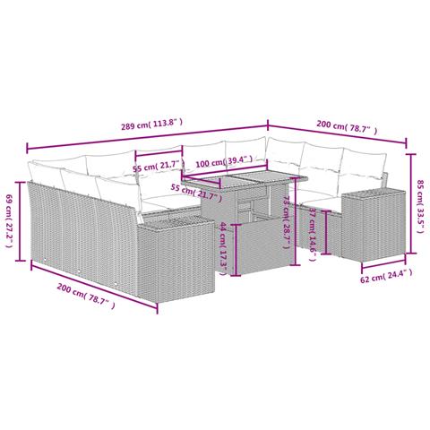 Set Divano da Giardino 10 pz con Cuscini Beige in Polyrattan - Foto 3