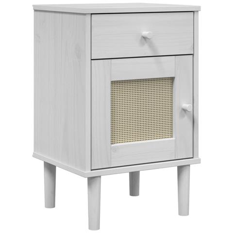 Comodino SENJA Aspetto Rattan Bianco 40x35x65 cm in Legno Pino - Foto 1
