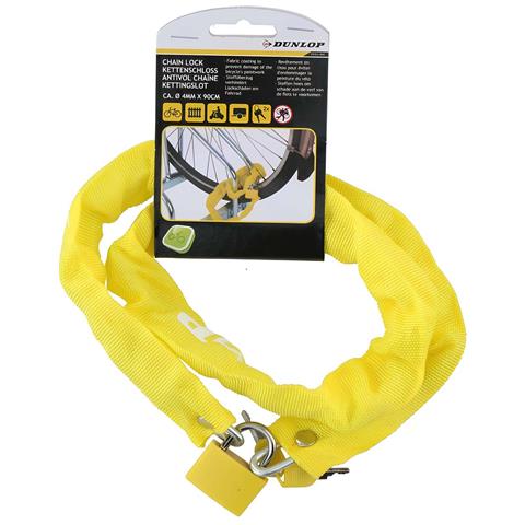 Catena Antifurto Da 90 Cm Per Bicicletta Con Fodera In Tessuto E Lucchetto, Giallo - Foto 4