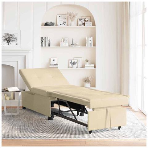 Divano letto Crema 194 x 67 x 37 cm Tessuto - Foto 2