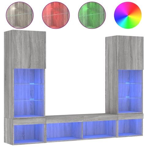 Mobili TV a Muro con LED 5pz Grigio Sonoma in Legno Multistrato - Foto 1