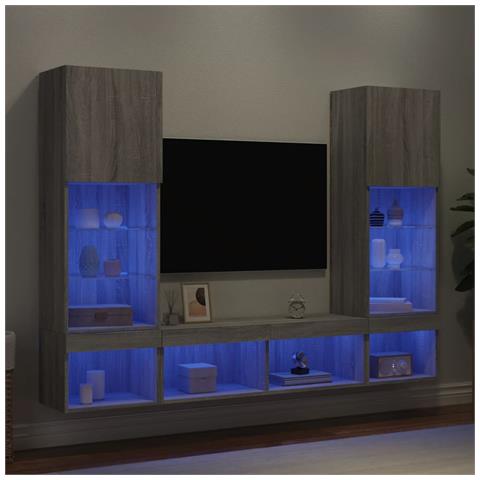 Mobili TV a Muro con LED 5pz Grigio Sonoma in Legno Multistrato - Foto 2