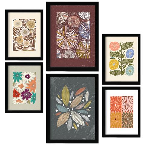 Set Di 6 Stampe Stampe Di Petali Di Fiori Nella Collezione Cornici Decorative Etniche Per La Tua Casa Stampa Artistica Da Parete A3 & A4 Cornice Nera - Foto 1