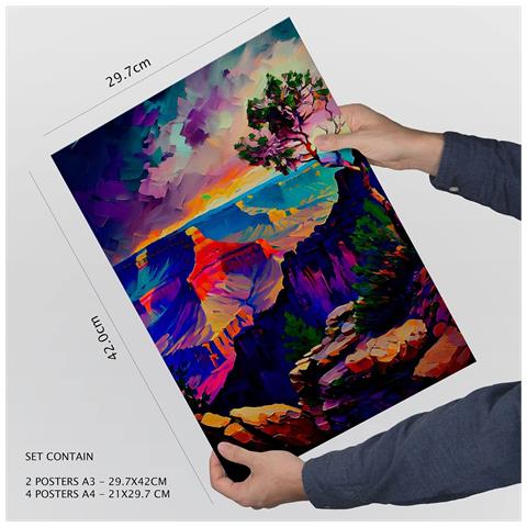 Set Di 6 Stampe Illustrazioni Di Monumenti E Città In Stile Dipinto A Olio Blu In Stile Fotografico A Colori, Design D'interni A3 & A4 Senza Cornice - Foto 4