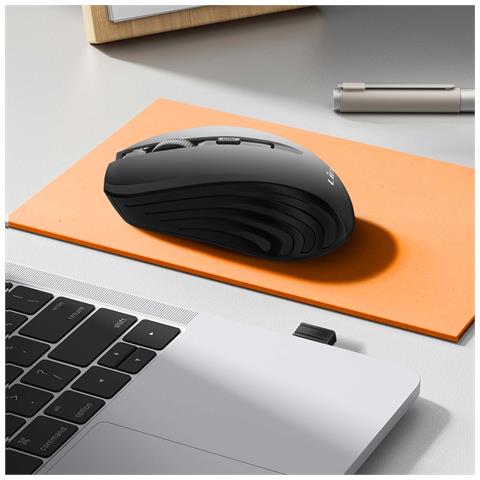 Mouse Ottico Senza Fili Ultra Preciso 1600 Dpi Con Ricevitore Usb 2.4g Portata 10m, Nero - Foto 2