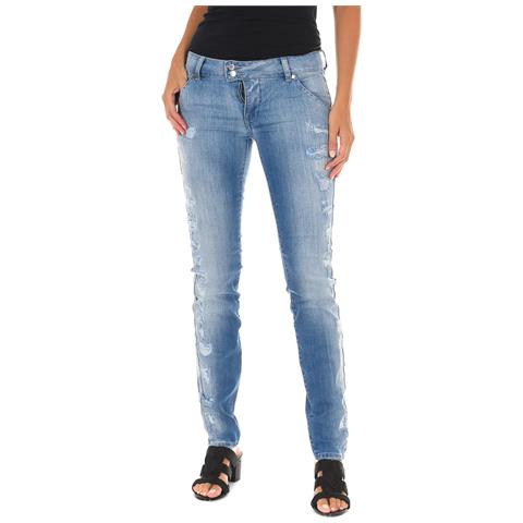 Pantaloni Lunghi In Denim Effetto Consumato E Strappato 10dbf0598 Donna - Foto 1