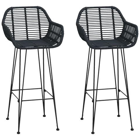Sedia da Bar 2 pcs Nero 55 x 52 x 105 cm Rattan e Ferro - Foto 1