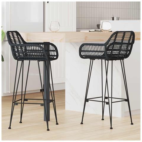Sedia da Bar 2 pcs Nero 55 x 52 x 105 cm Rattan e Ferro - Foto 2