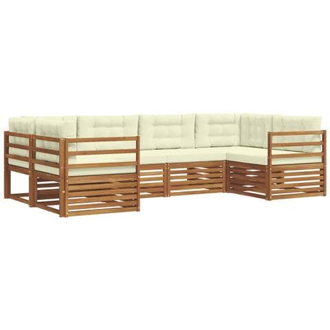 Set divani 6 pcs Naturale e Crema Legno di Acacia Massello - Foto 1