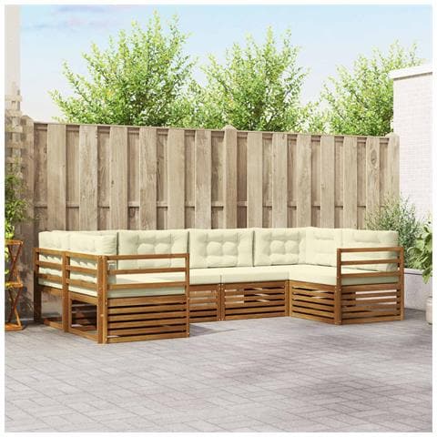 Set divani 6 pcs Naturale e Crema Legno di Acacia Massello - Foto 2