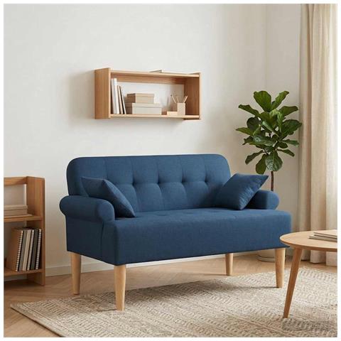 Loveseat con bottoni imbottiti Blu 120 x 65 x 79 cm Tessuto - Foto 2