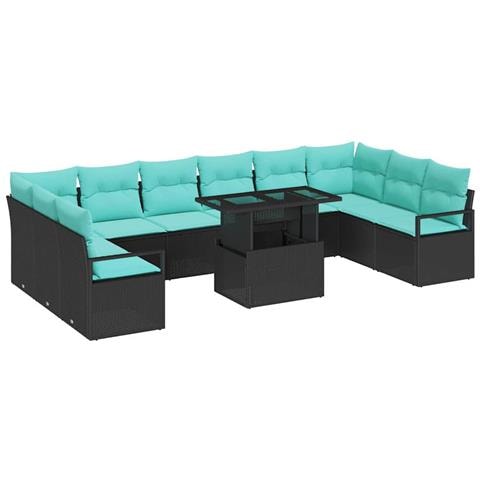 Set Divano da Giardino 11 pz 10-Numero di posti Nero e Blu - Foto 1