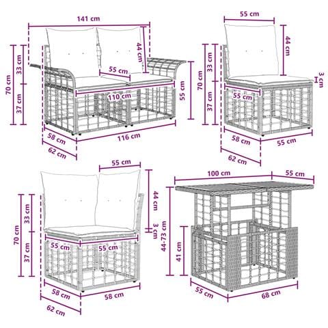 Set Divano da Giardino 5 pz Nero e Grigio scuro polyrattan - Foto 2