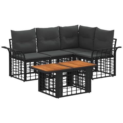 Set Divano da Giardino 5 pz Nero e Grigio scuro polyrattan - Foto 1