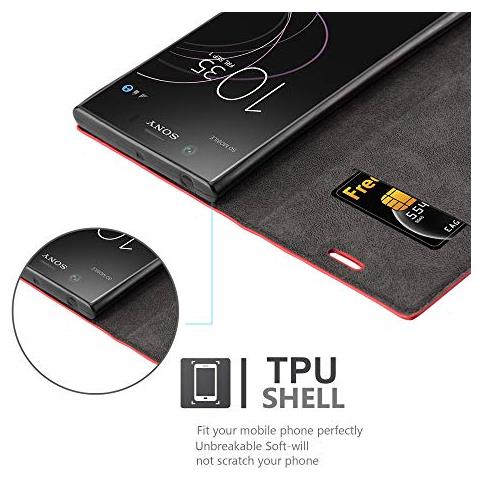 Cadorabo Custodia Compatibile Con Sony Xperia Xz1 In Rosso Mela - Coperchio Protettiva Con Chiusura Magnetica, Funzione Stand E Tasca Per Le Carte - Foto 2