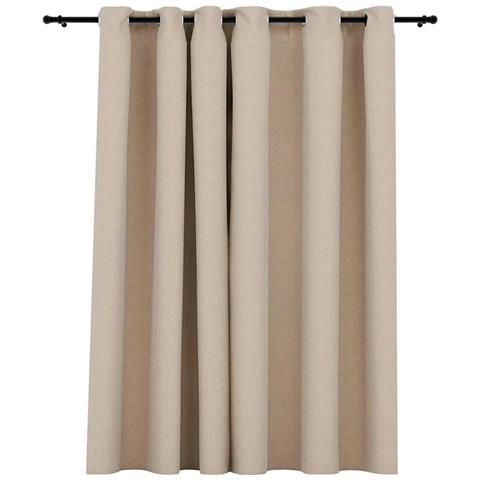 Tenda Oscurante Effetto Lino con Occhielli Beige 290x245 cm - Foto 1