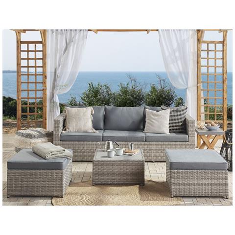 Salotto Da Giardino Modulare 5 Posti Rattan Tortora Grigio Lato Destro Sabbia - Foto 1
