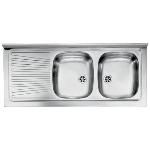 Lavello Appoggio Mondial 120x50 Con 2 Vasche A Destra E Gocciolatoio Sinistro Con Alzatina Inox - Foto 1