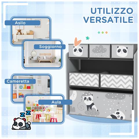 Scaffale Portagiochi per Bambini con 6 Contenitori Rimovibili in Tessuto, 63x30x66cm, Grigio - Foto 6