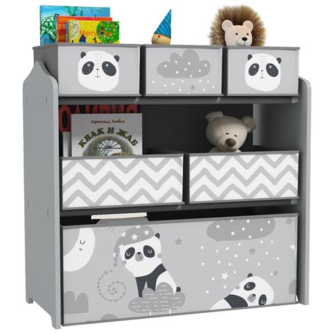 Scaffale Portagiochi per Bambini con 6 Contenitori Rimovibili in Tessuto, 63x30x66cm, Grigio - Foto 1