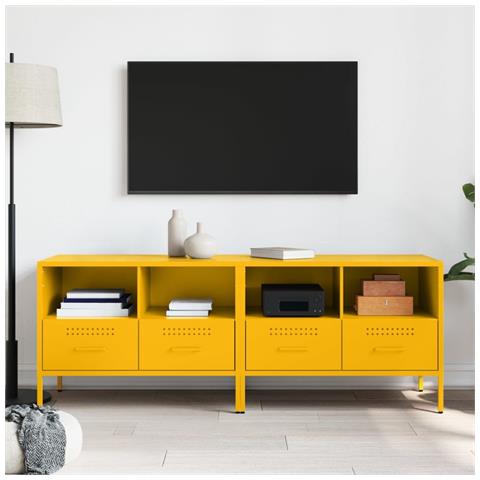 Mobili Tv 2 Pz Giallo Senape 68x39x50,5 Cm In Acciaio - Foto 3