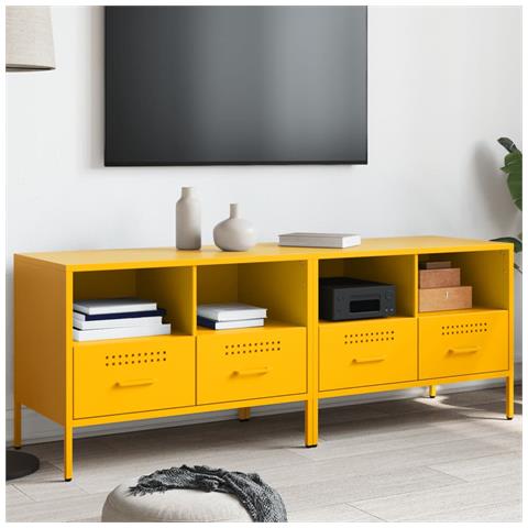 Mobili Tv 2 Pz Giallo Senape 68x39x50,5 Cm In Acciaio - Foto 1