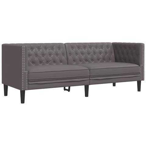 Divano Chesterfield A 3 Posti Grigio In Similpelle - Foto 2