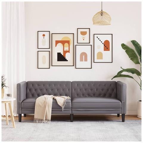 Divano Chesterfield A 3 Posti Grigio In Similpelle - Foto 3