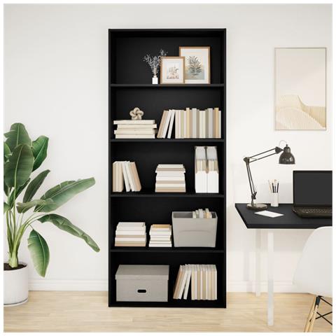 Libreria Nera 80x30x189 Cm In Legno Multistrato - Foto 2