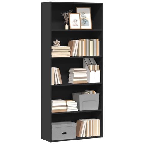 Libreria Nera 80x30x189 Cm In Legno Multistrato - Foto 3